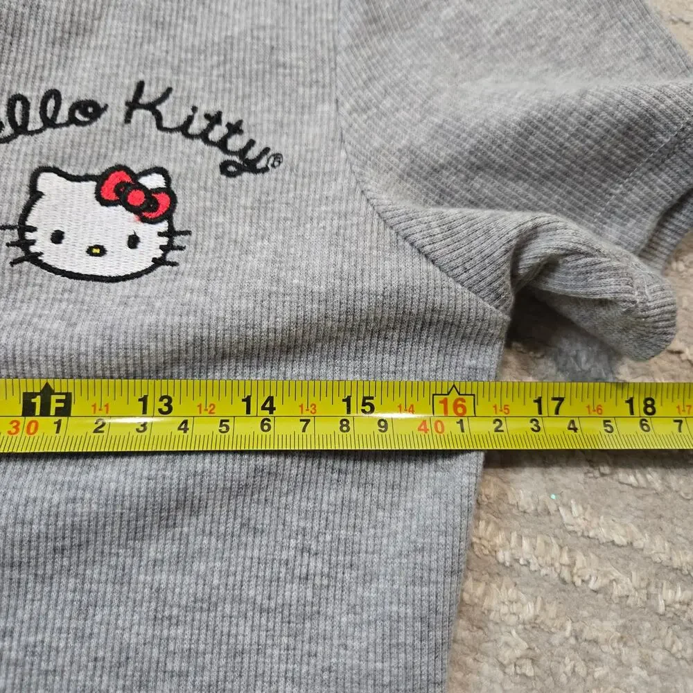 Hello Kitty Sanrio Dress Gray Ribbed Polo Style Short Sleeve Embroidered Large - Picture 5 of 6